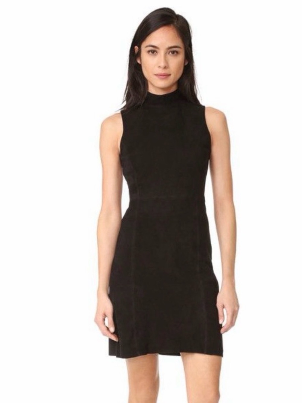 THEORY Lamb Suede Sleeveless Eulia Black Mock Neck Dress 6 Sheath Work Party